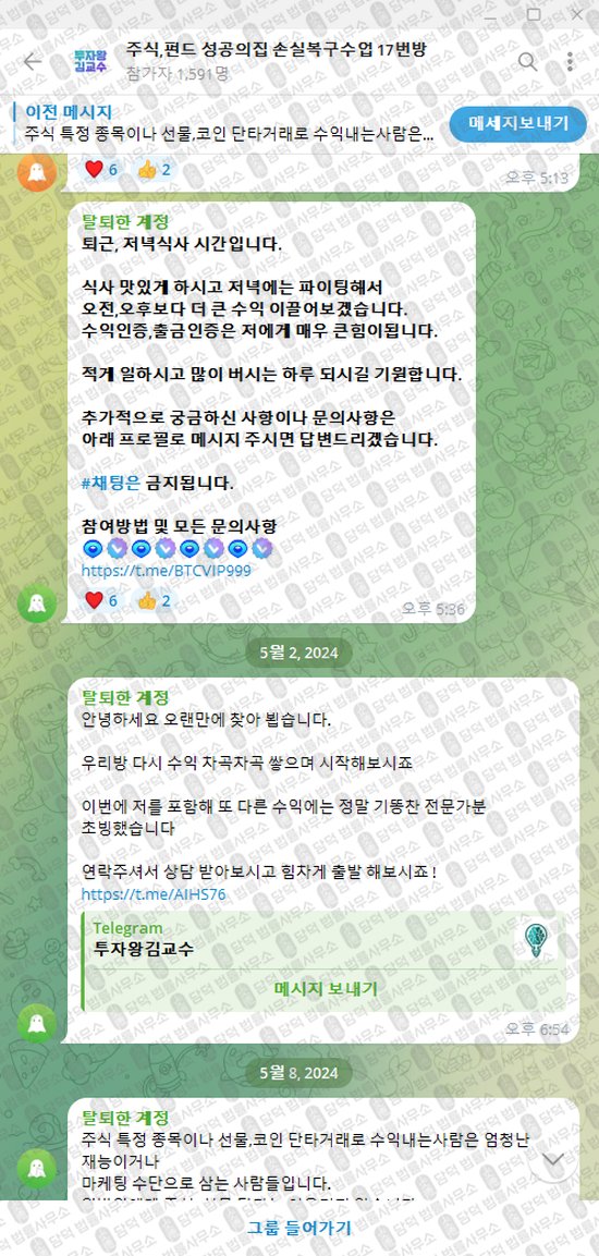 이 사진은 담덕법률사무소에서 캡쳐해둔 펀드(VIP) 웹사이트 캡쳐 사진이며 URL은 t.me 입니다.