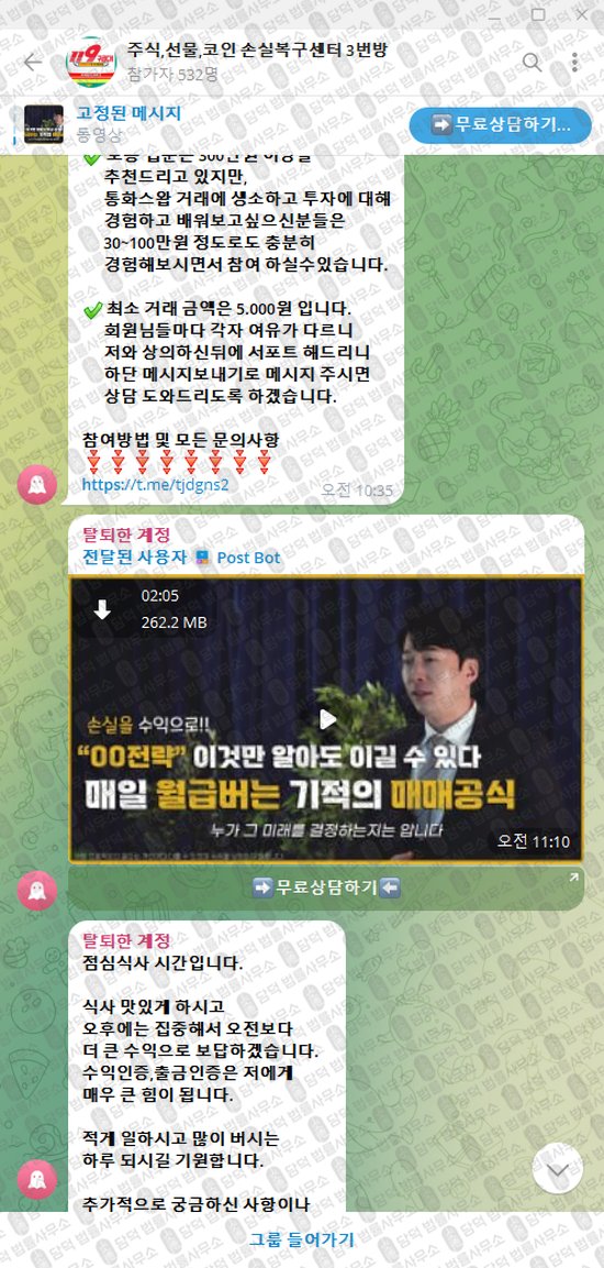 이 사진은 담덕법률사무소에서 캡쳐해둔 선물(VIP) 웹사이트 캡쳐 사진이며 URL은 t.me 입니다.
