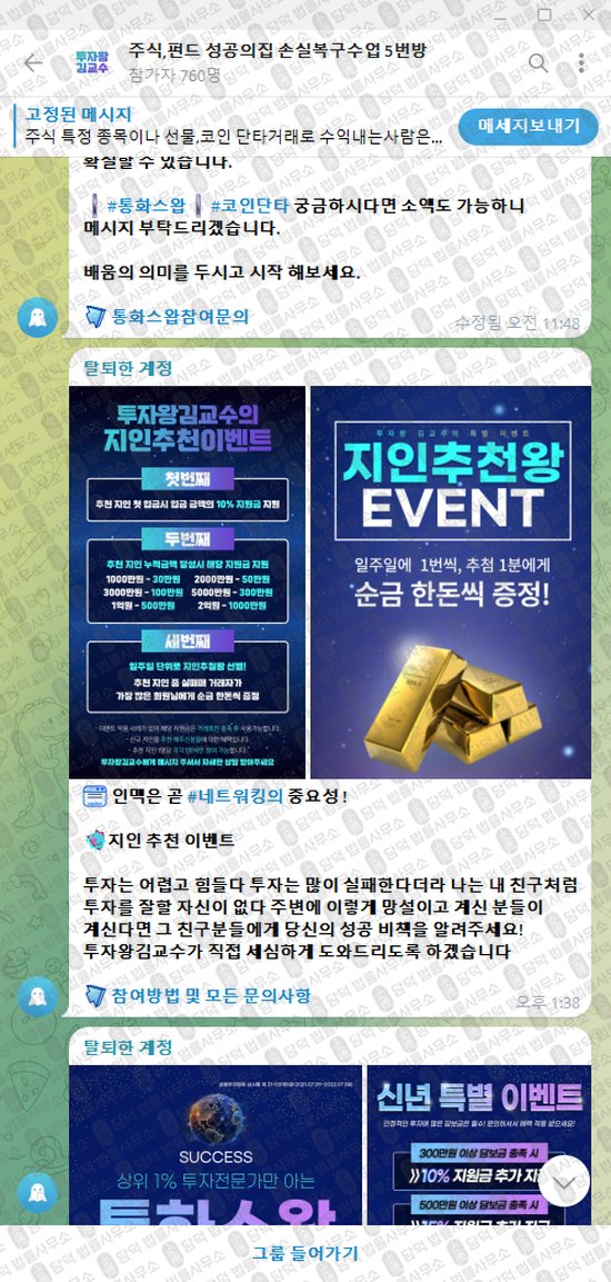 이 사진은 담덕법률사무소에서 캡쳐해둔 투자왕(VIP) 웹사이트 캡쳐 사진이며 URL은 t.me 입니다.