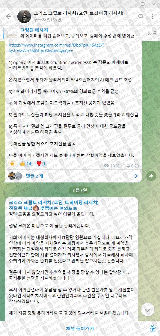 이 사진은 담덕법률사무소에서 캡쳐해둔 크리스(NFA) 웹사이트 캡쳐 사진이며 URL은 t.me 입니다.