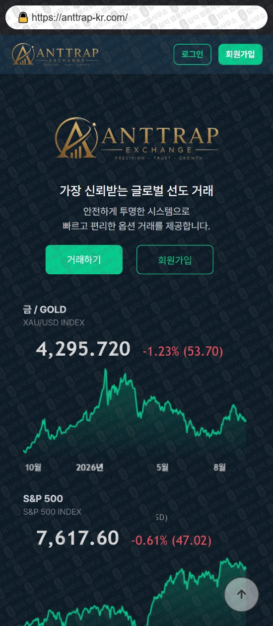 이 사진은 담덕법률사무소에서 캡쳐해둔 지수옵션거래소(ANTTRAP) 웹사이트 캡쳐 사진이며 URL은 anttrap-kr.com 입니다.