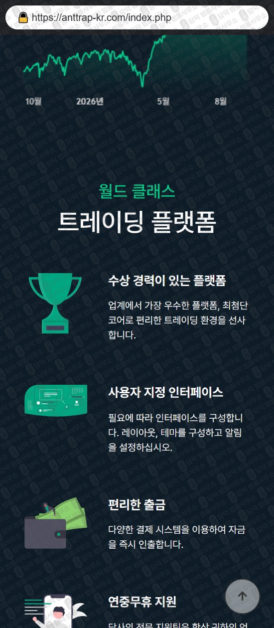 이 사진은 담덕법률사무소에서 캡쳐해둔 지수옵션거래소(ANTTRAP) 웹사이트 캡쳐 사진이며 URL은 anttrap-kr.com 입니다.