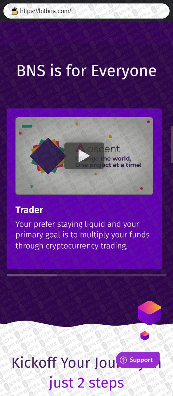 이 사진은 담덕법률사무소에서 캡쳐해둔 비엔에스(BIT BNS) 웹사이트 캡쳐 사진이며 URL은 bitbns.com 입니다.