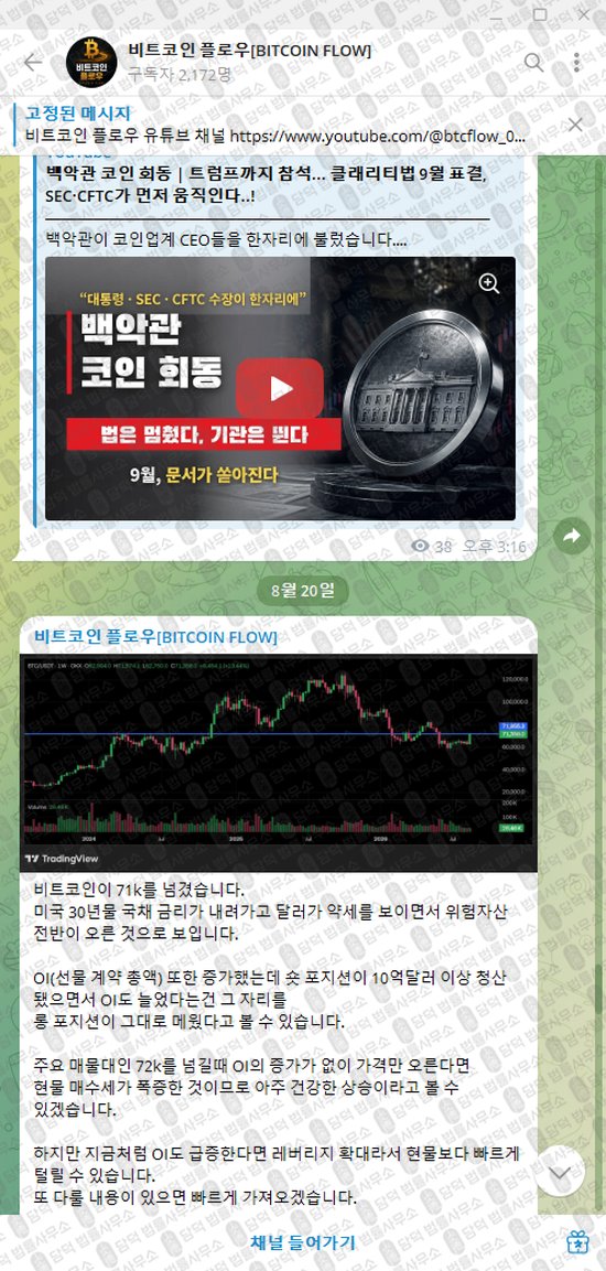 이 사진은 담덕법률사무소에서 캡쳐해둔 비트코인(BITCOIN FLOW) 웹사이트 캡쳐 사진이며 URL은 t.me 입니다.