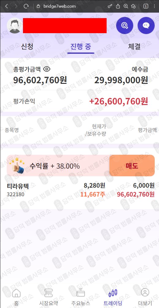 이 사진은 담덕법률사무소에서 캡쳐해둔 세븐브릿지프라이빗에쿼티(BRIDGE7) 웹사이트 캡쳐 사진이며 URL은 bridge7web.com 입니다.