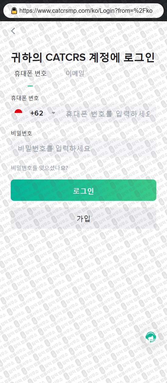 이 사진은 담덕법률사무소에서 캡쳐해둔 카타르스(Catcrs) 웹사이트 캡쳐 사진이며 URL은 catcrsmp.com 입니다.