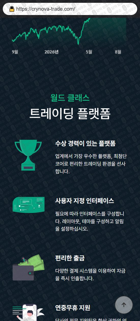 이 사진은 담덕법률사무소에서 캡쳐해둔 크리노바(CRYNOVA TRADE) 웹사이트 캡쳐 사진이며 URL은 crynova-trade.com 입니다.