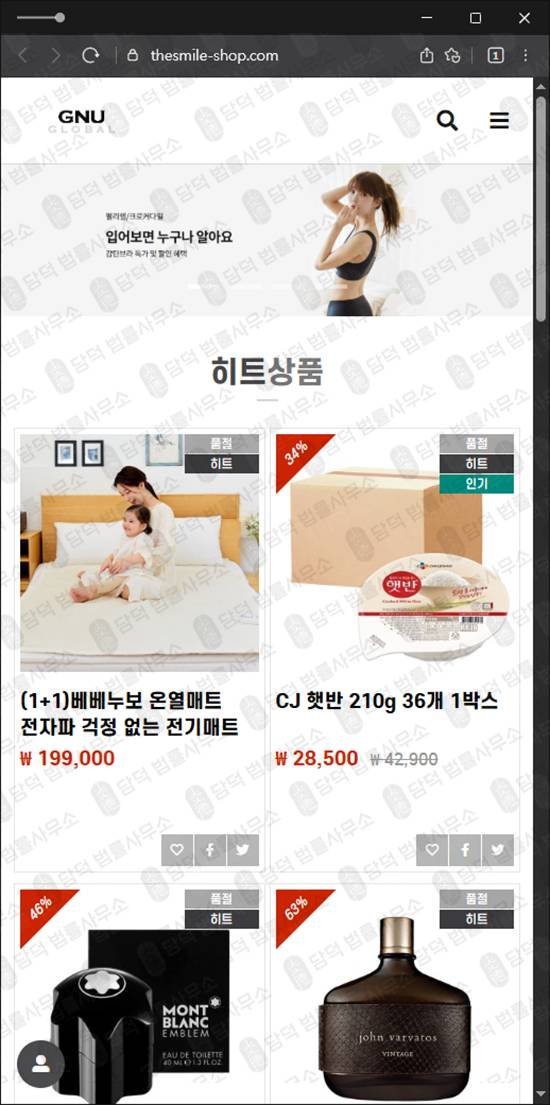 이 사진은 담덕법률사무소에서 캡쳐해둔 구매(GNU GLOBAL) 웹사이트 캡쳐 사진이며 URL은 thesmile-shop.com 입니다.