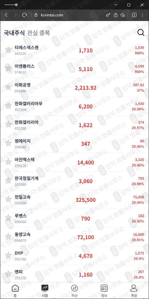 이 사진은 담덕법률사무소에서 캡쳐해둔 한국투자증권 웹사이트 캡쳐 사진이며 URL은 korintai.com 입니다.