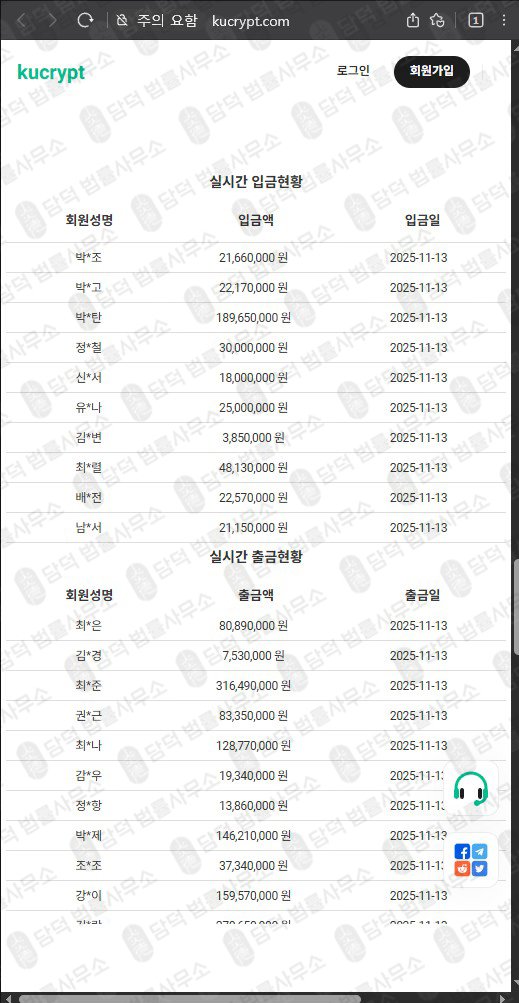 이 사진은 담덕법률사무소에서 캡쳐해둔 쿠크립트(UI) 웹사이트 캡쳐 사진이며 URL은 kucrypt.com 입니다.