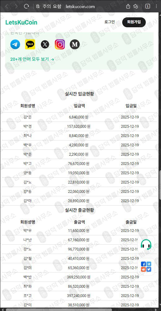 이 사진은 담덕법률사무소에서 캡쳐해둔 렛츠쿠코인(LetsKuCoin) 웹사이트 캡쳐 사진이며 URL은 letskucoin.com 입니다.