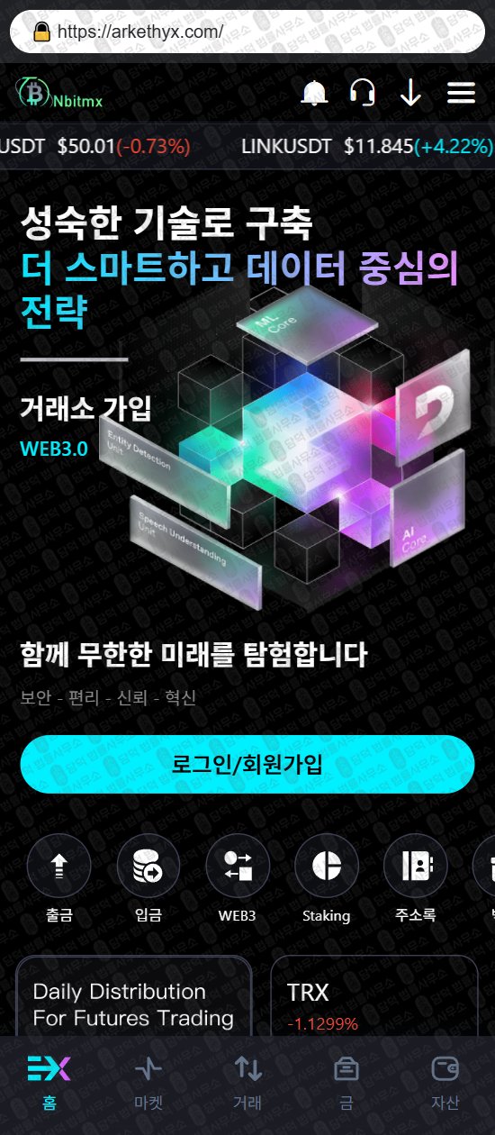 이 사진은 담덕법률사무소에서 캡쳐해둔 사칭(Nbitmx) 웹사이트 캡쳐 사진이며 URL은 arkethyx.com 입니다.