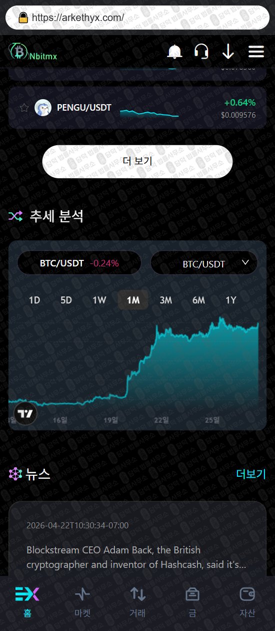 이 사진은 담덕법률사무소에서 캡쳐해둔 사칭(Nbitmx) 웹사이트 캡쳐 사진이며 URL은 arkethyx.com 입니다.