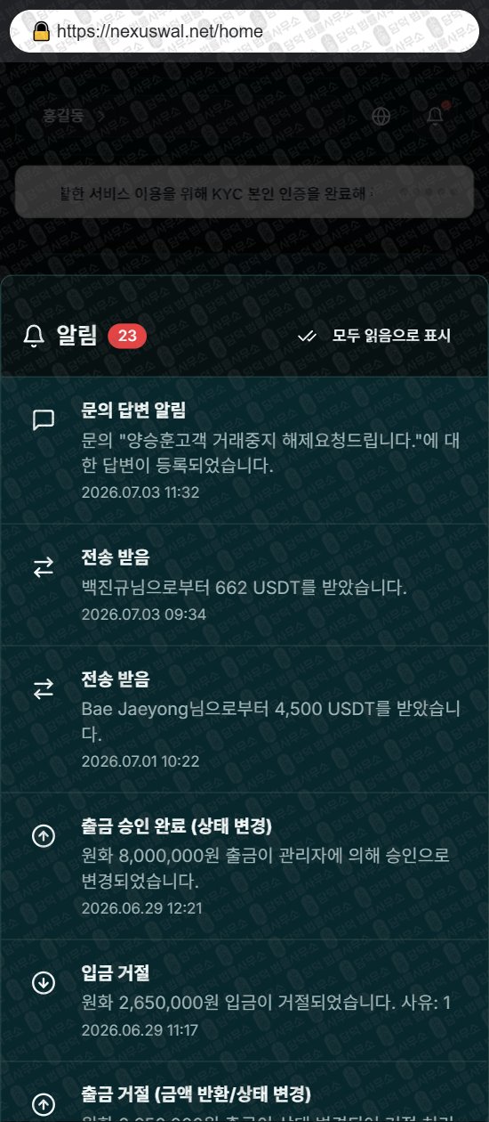 이 사진은 담덕법률사무소에서 캡쳐해둔 넥서스(Nexus Wallet) 웹사이트 캡쳐 사진이며 URL은 nexuswal.net 입니다.