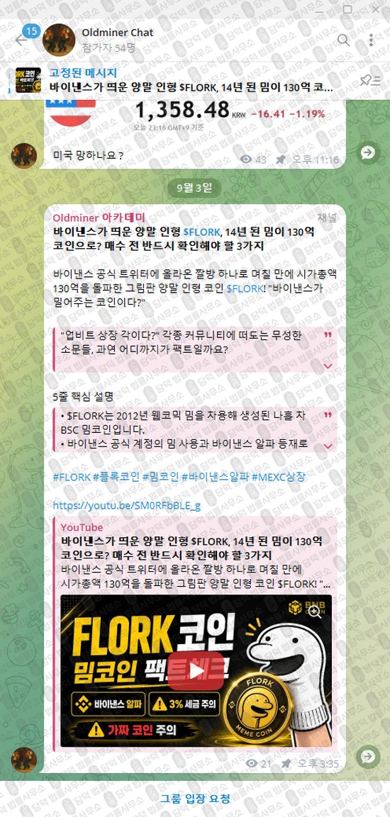 이 사진은 담덕법률사무소에서 캡쳐해둔 올드마이너(Oldminer Chat) 웹사이트 캡쳐 사진이며 URL은 t.me 입니다.