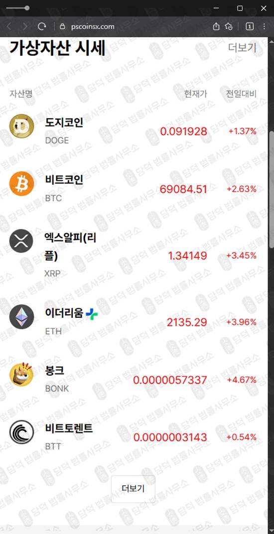 이 사진은 담덕법률사무소에서 캡쳐해둔 피해경보(PS) 웹사이트 캡쳐 사진이며 URL은 pscoinsx.com 입니다.