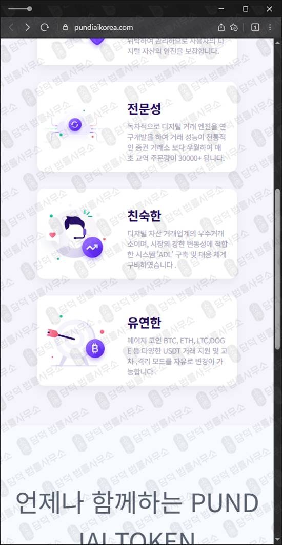 이 사진은 담덕법률사무소에서 캡쳐해둔 사칭(PUNDIAI) 웹사이트 캡쳐 사진이며 URL은 pundiaikorea.com 입니다.