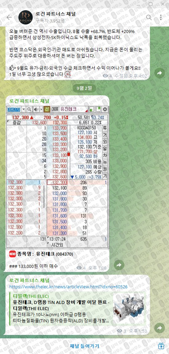 이 사진은 담덕법률사무소에서 캡쳐해둔 로건(VIP) 웹사이트 캡쳐 사진이며 URL은 t.me 입니다.