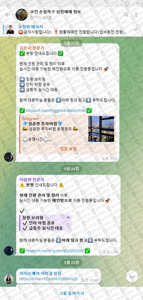 이 사진은 담덕법률사무소에서 캡쳐해둔 손실복구(BitBit8282) 웹사이트 캡쳐 사진이며 URL은 t.me 입니다.