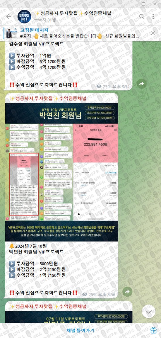 이 사진은 담덕법률사무소에서 캡쳐해둔 성공까지(VIP) 웹사이트 캡쳐 사진이며 URL은 t.me 입니다.