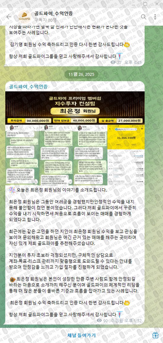 이 사진은 담덕법률사무소에서 캡쳐해둔 골드파이(VIP) 웹사이트 캡쳐 사진이며 URL은 t.me 입니다.