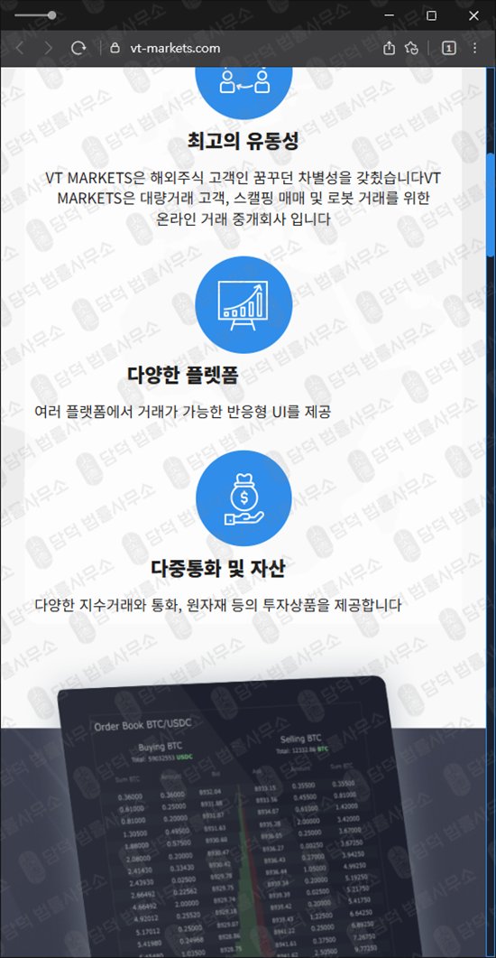 이 사진은 담덕법률사무소에서 캡쳐해둔 사칭(VT MARKETS) 웹사이트 캡쳐 사진이며 URL은 vt-markets.com 입니다.